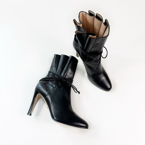 GUCCI Indya Pleated Bow Tie GG Boots Size 38 US 8 Black Leather Ankle Tie Strap - Picture 13 of 15